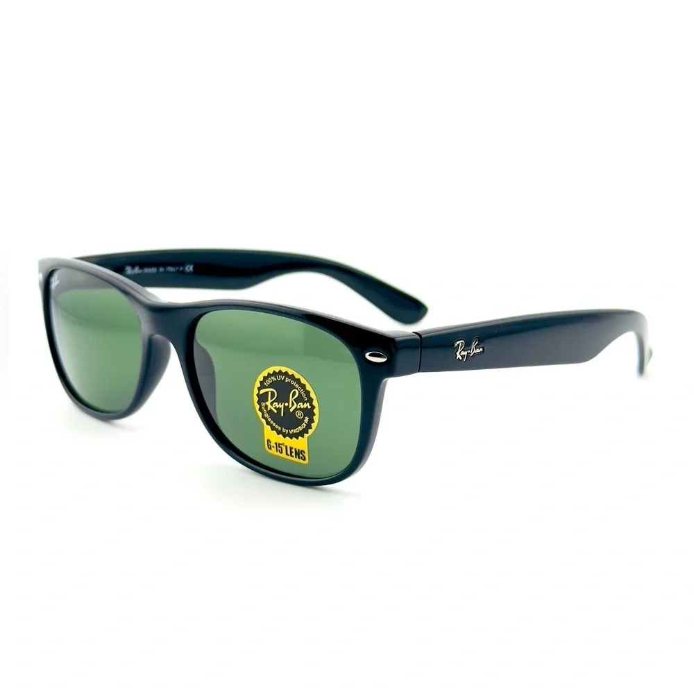 Ray-Ban Sunglasses New Wayfarer Classic RB2132 Polished black Frame Green Lenses - Picture 8 of 14